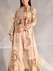 Beige Tissue Zardozi Jacket and Pant Set