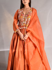 Brunt Orange Embroidered Silk Gown