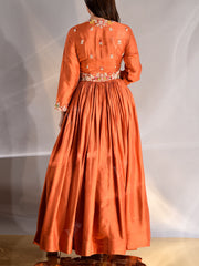 Brunt Orange Embroidered Silk Gown