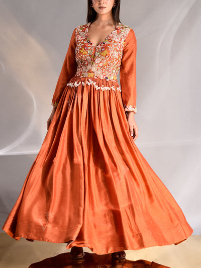 _label_New, DD35, MTO, RK,  Orange , Embroidered Silk Gown, gown , silk gown