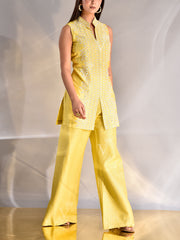 Yellow Silk Jacket and Palazzo Set