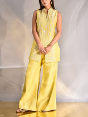 Yellow Silk Jacket and Palazzo Set