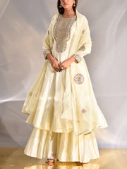 Off-White Chanderi Anarkali Kurta and Sharara Set