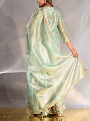 Green Tissue Zardozi Kurta and Garara Set