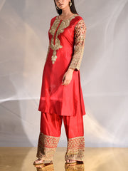 Red Zardozi Chanderi Suit Set