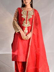 Red Zardozi Chanderi Suit Set