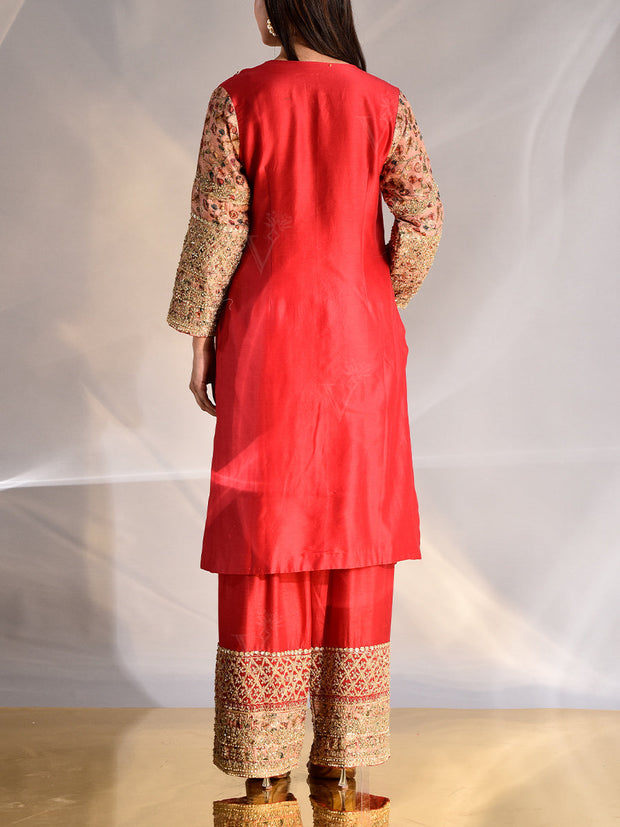 Red Zardozi Chanderi Suit Set