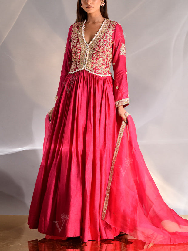 Pink Silk Embroidered Gown