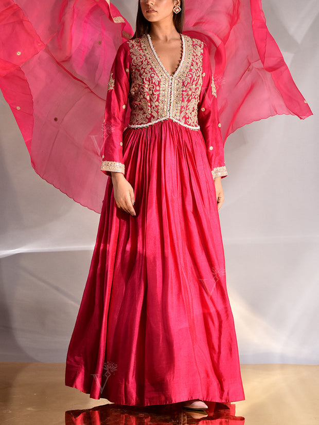 Pink Silk Embroidered Gown