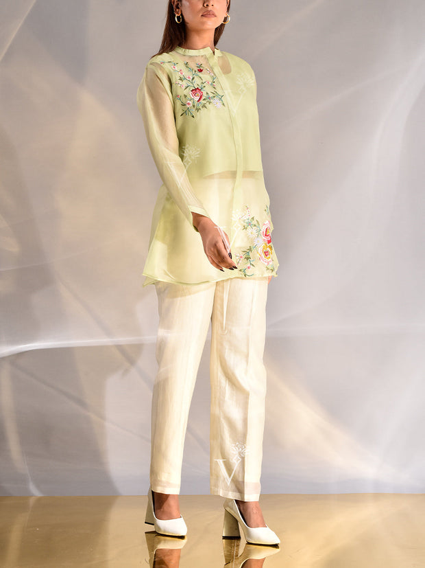 Green Embroidered Organza Shirt