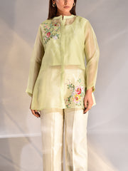 Green Embroidered Organza Shirt