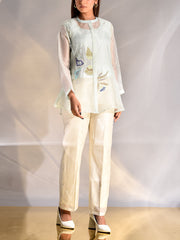 Powder Blue Embroidered Organza Shirt