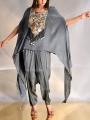 Charcoal Grey Wrinkle Crepe Kaftan Set