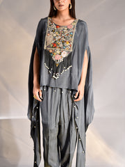 Charcoal Grey Wrinkle Crepe Kaftan Set