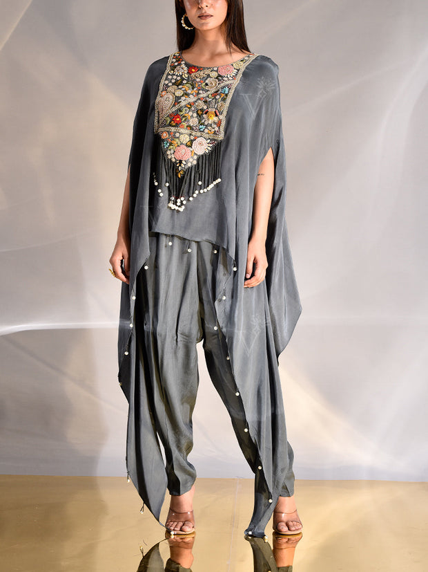 _label_New, DD35, MTO, RK,  Charcoal Grey, Wrinkle Crepe, Kaftan Set