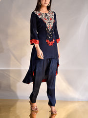 Midnight Blue Crepe Kurta and Pant Set