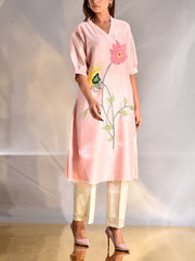 Pink Chanderi Embroidered Kurta