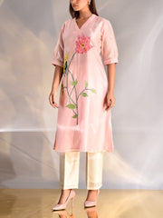 Pink Chanderi Embroidered Kurta