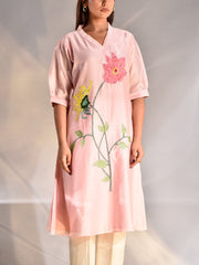 Pink Chanderi Embroidered Kurta