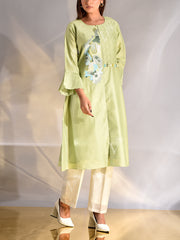 Green Chanderi Printed Kurta