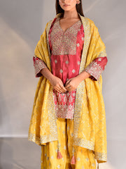 Pink and Yellow Tissue Kurta and Garara Set