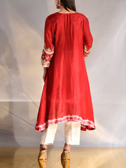 Red Zardozi Silk Kurta and Pant Set