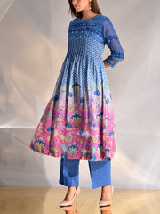 BLUE AND PURPLE KOTA DORIA A-LINE KURTA SET