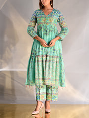 TURQUOISE KOTA DORIA A-LINE KURTA SET