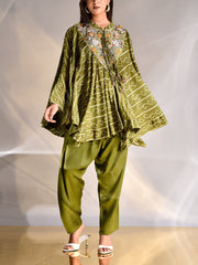 _label_New, DD35, MTO, RK,  Green , Silk , Asymmetric Cape and Pant Set , cape set , pant set