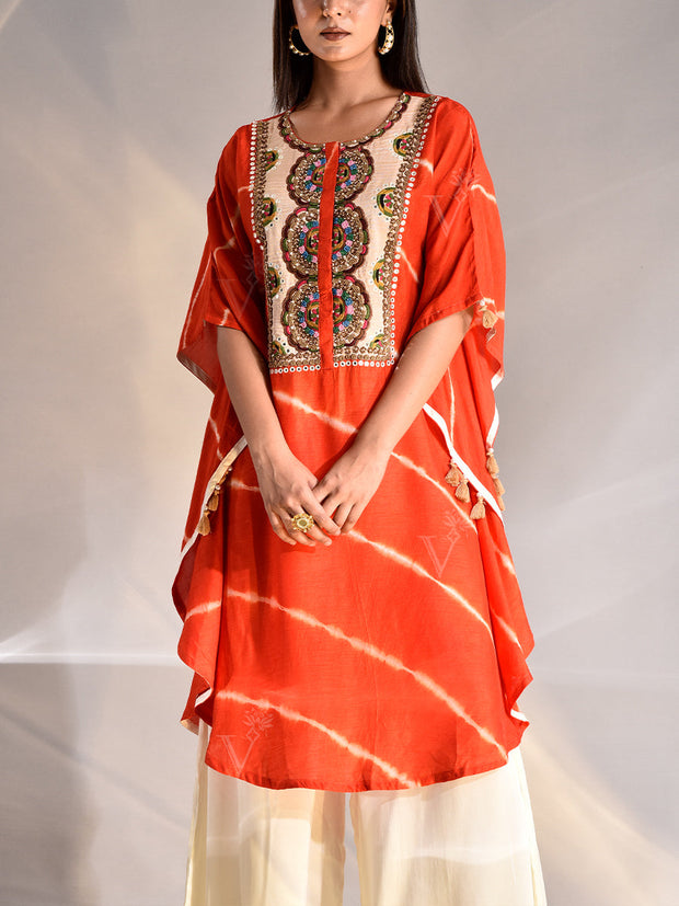 Ornage Silk Zardozi Kaftan Set