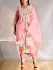 Pink Embroidered Chanderi Suit Set