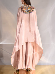 Old Rose Crepe Embroidered Cape and Palazzo Set