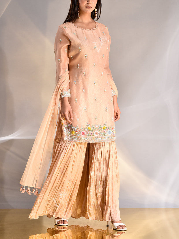 Peach Organza Kurta and Sharara Set