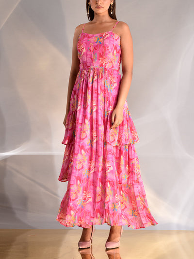_label_New, DD35, MTO, KS,  Pink ,Wrinkle Crepe ,Floral Printed ,Dress