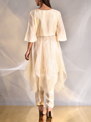 Off-White Organza Asymmetric Top and Pant Set