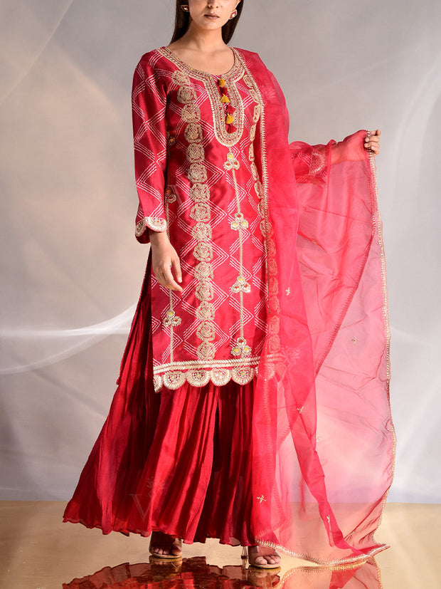 Magenta Pink Silk Kurta and Sharara Set