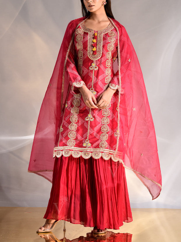 Magenta Pink Silk Kurta and Sharara Set