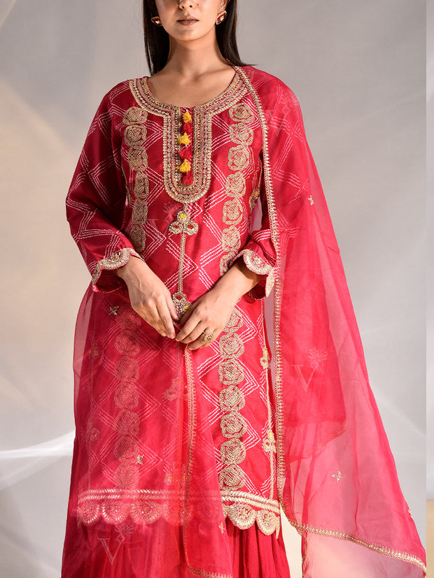 Magenta Pink Silk Kurta and Sharara Set