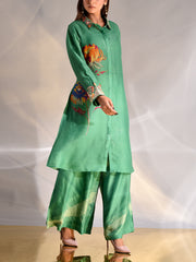 Green Vasansi Silk Bustier and Jacket Set