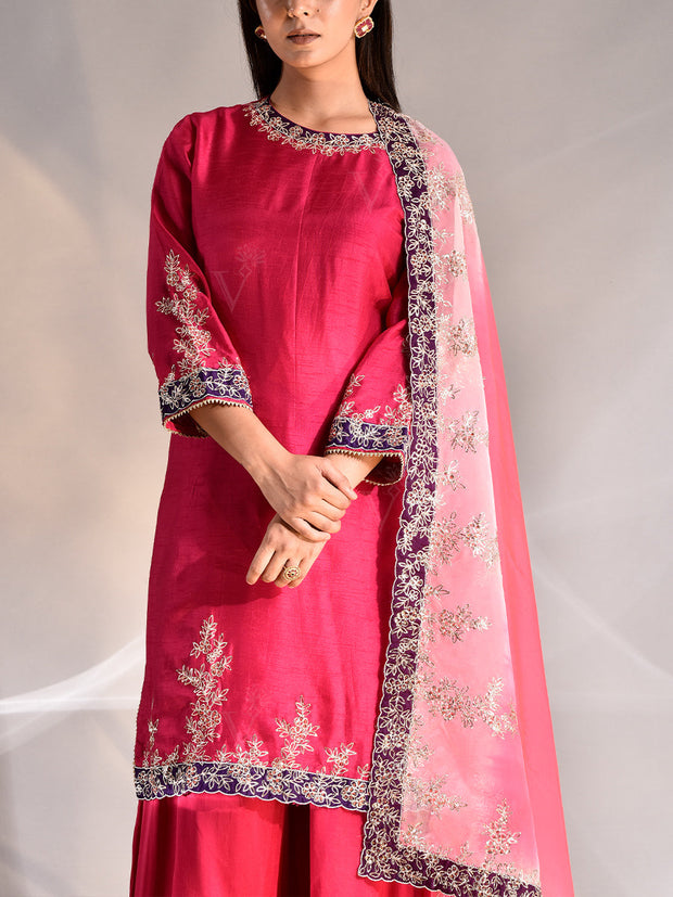 Magenta Pink Silk Suit Set