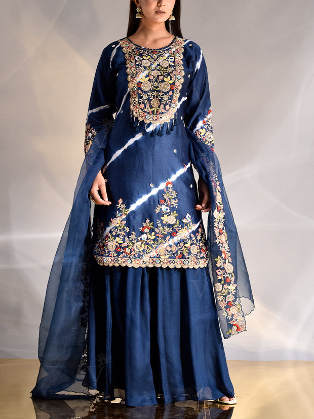 Blue Zardozi Chanderi Kurta and Palazzo Set