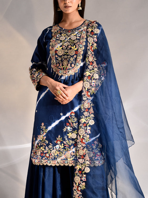 Blue Zardozi Chanderi Kurta and Palazzo Set