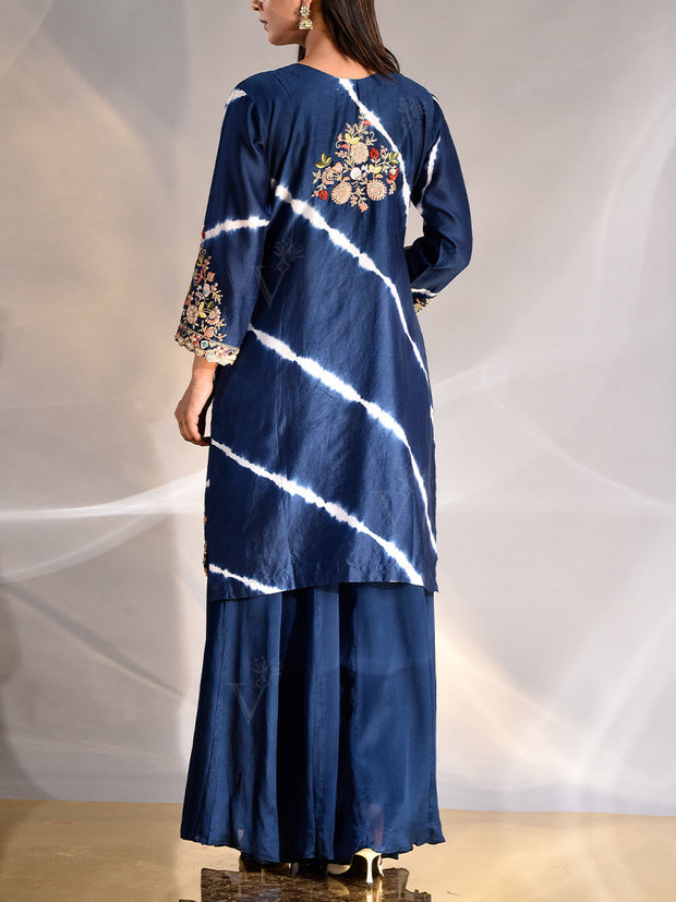 Blue Zardozi Chanderi Kurta and Palazzo Set