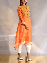 Orange Silk Embroidered kurta and Pant Set