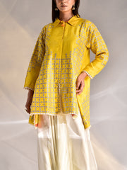 Yellow Silk Top and Harem Pants Set