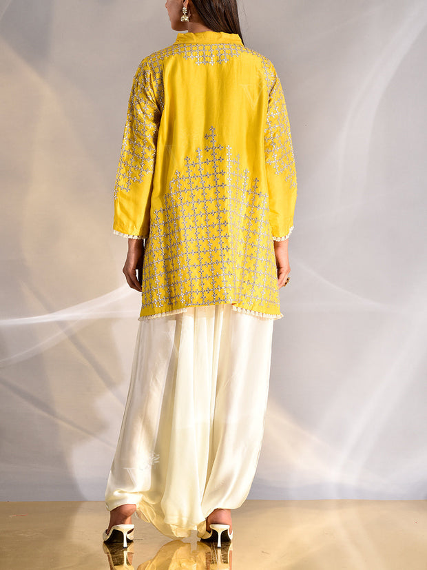 Yellow Silk Top and Harem Pants Set