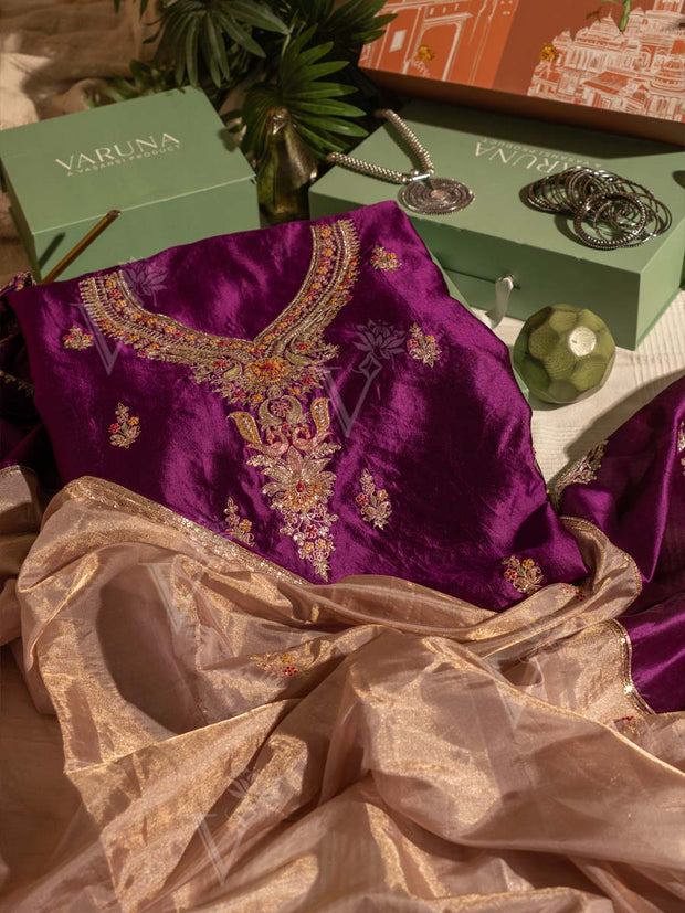 Wine Silk Dress Material