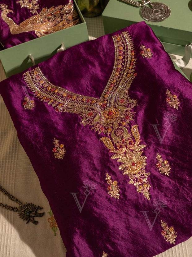Wine Silk Dress Material