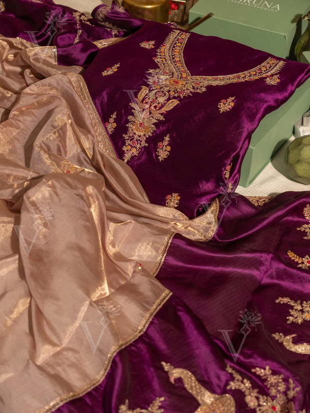 Wine Silk Dress Material