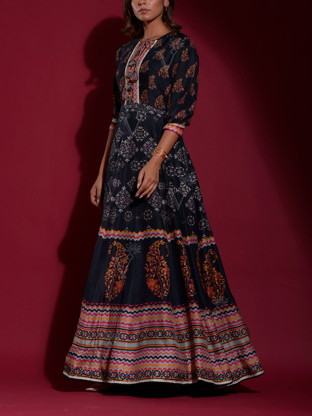 Black Vasansi Silk Printed Anarkali Gown